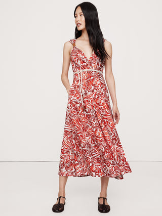 Vestido de Tirantes con Cinturón Estampado