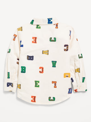 Camisa de oxford de manga larga impresa para niños pequeños.