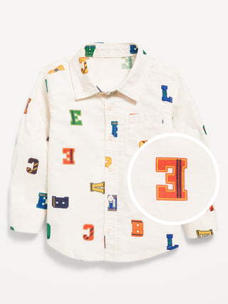 Camisa de oxford de manga larga impresa para niños pequeños.