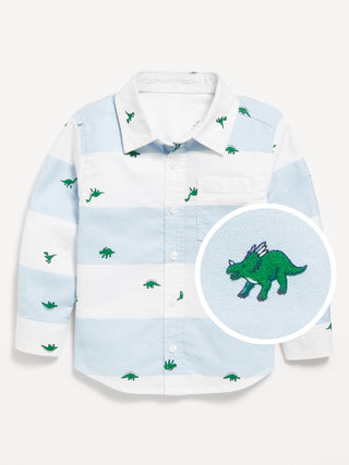 Camisa de oxford de manga larga impresa para niños pequeños.