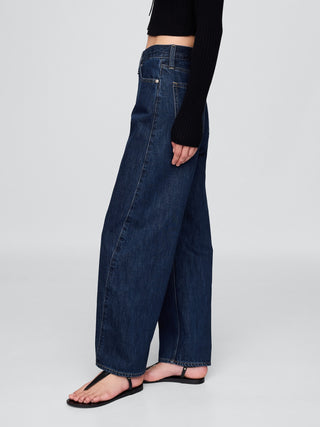 Jeans Barrel Talle Alto con Bolsillos