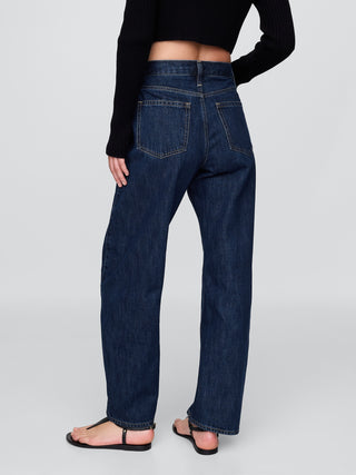 Jeans Barrel Talle Alto con Bolsillos