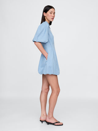 Vestido Denim con Mangas Abullonadas