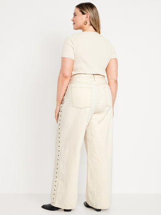 Jeans Wide Leg Talle Alto con Tachuelas