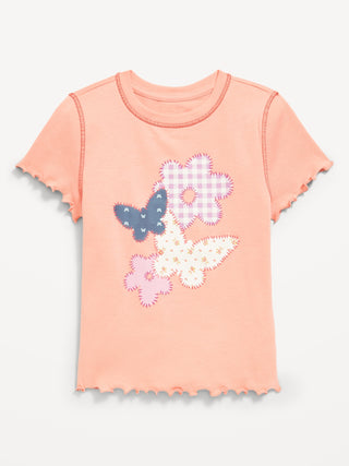 Camiseta gráfica de borde de lechuga ajustada para niñas.