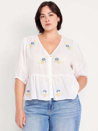 Blusa Manga Corta con Detalle Bordado