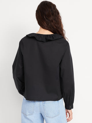 Camisa Manga Larga con Volantes de Algodón