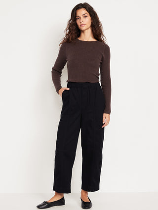 Pantalón Talle Alto con Cintura Elástica de Algodón