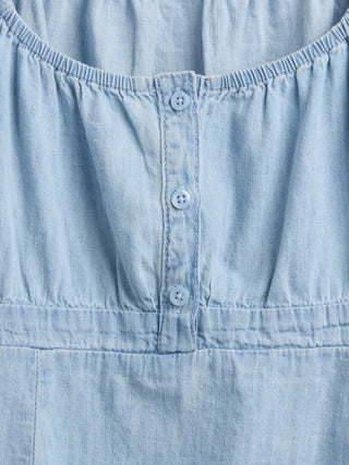 Blusa Denim Manga Corta con Botones, Niña
