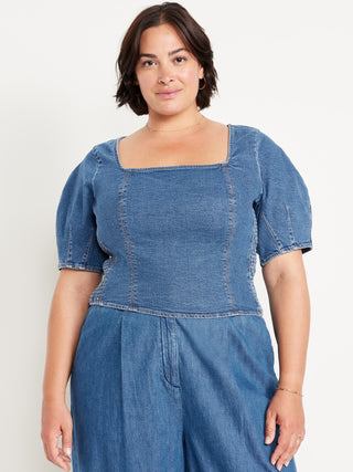 Camisa Denim con Escote Cuadrado