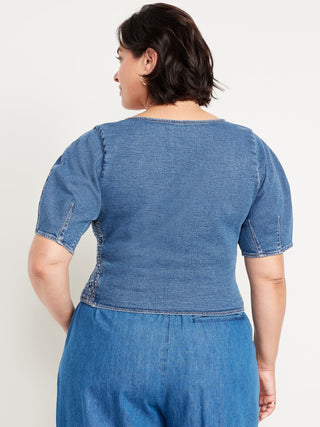 Camisa Denim con Escote Cuadrado