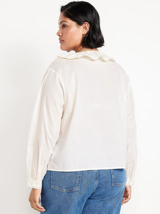 Camisa Manga Larga con Volantes de Algodón