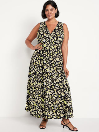 Vestido Largo Floral Entallado y Con Vuelo