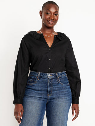 Camisa Manga Larga con Volantes de Algodón