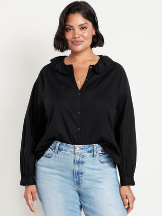 Camisa Manga Larga con Volantes de Algodón