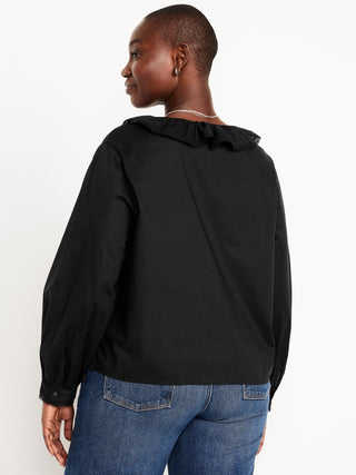 Camisa Manga Larga con Volantes de Algodón