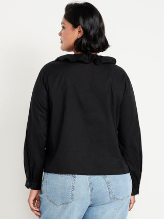 Camisa Manga Larga con Volantes de Algodón