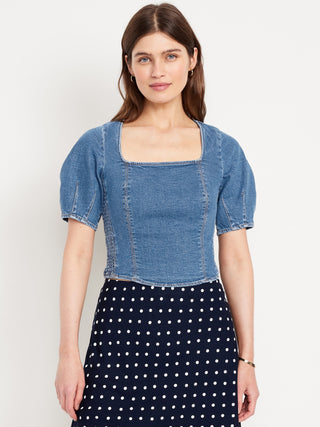 Camisa Denim con Escote Cuadrado