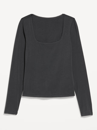 Blusa Ajustada Cuello Redondo de Algodón