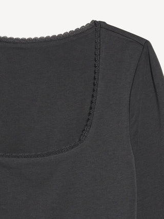 Blusa Ajustada Cuello Redondo de Algodón