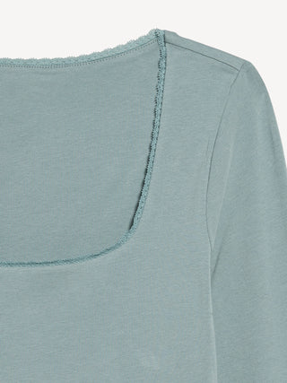 Blusa Ajustada Cuello Redondo de Algodón