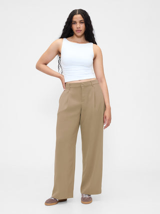 Pantalón Talle Bajo con Cintura Elástica Plisado