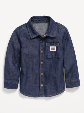 Camisa Denim Manga Larga con Bolsillo, Bebé