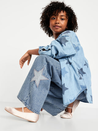 Jeans de patas ancho de crossover bordados súper holgados para niñas.