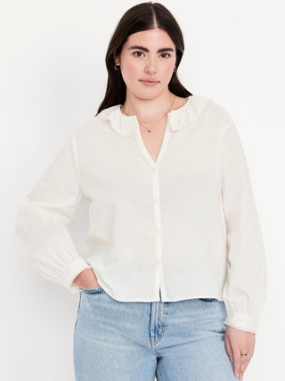 Camisa Manga Larga con Volantes de Algodón