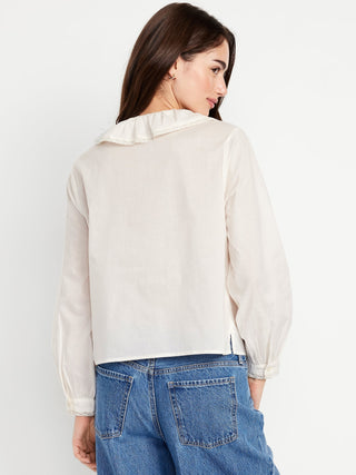 Camisa Manga Larga con Volantes de Algodón