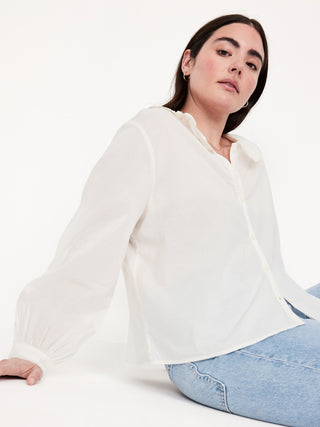 Camisa Manga Larga con Volantes de Algodón