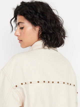 Chaqueta Denim Oversize con Detalle Tachuelas