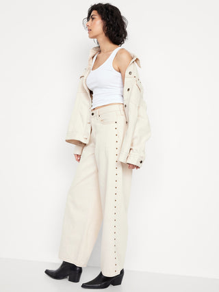 Chaqueta Denim Oversize con Detalle Tachuelas