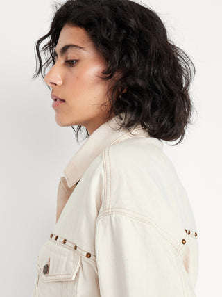 Chaqueta Denim Oversize con Detalle Tachuelas