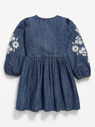 Vestido Denim con Bordado Floral, Bebé