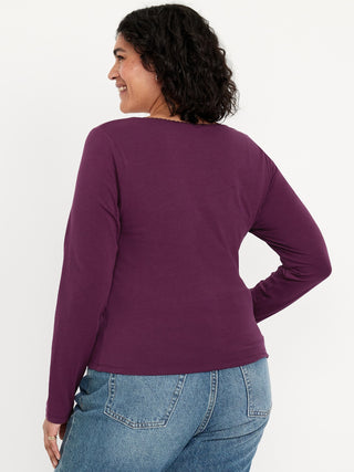 Blusa Ajustada Cuello Redondo de Algodón