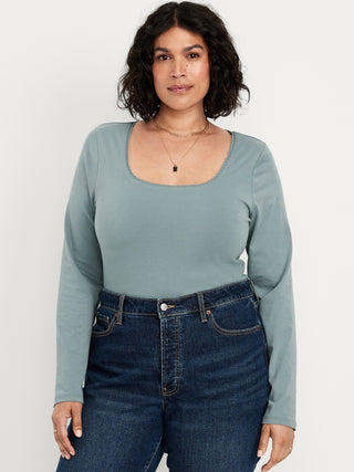 Blusa Ajustada Cuello Redondo de Algodón