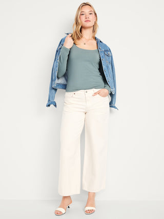 Blusa Ajustada Cuello Redondo de Algodón