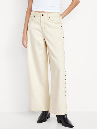 Jeans Wide Leg Talle Alto con Tachuelas