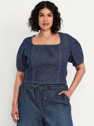 Camisa Denim con Escote Cuadrado