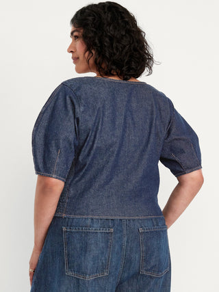 Camisa Denim con Escote Cuadrado