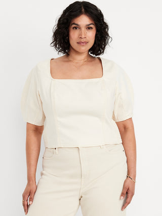 Blusa Denim con Cuello Cuadrado