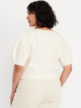 Blusa Denim con Cuello Cuadrado