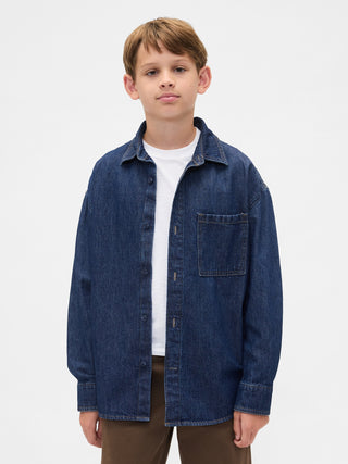 Camisa Denim Oversize con Bolsillo, Niño