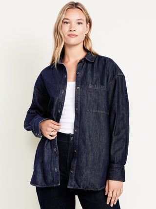 Camisa Denim Manga Larga con Bolsillo