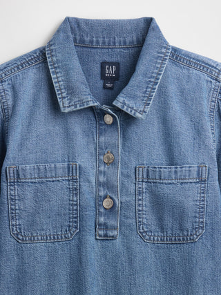 Vestido Denim con Mangas Abullonadas, Niña