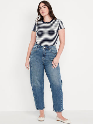Jeans Barrel Talle Alto con Bolsillos
