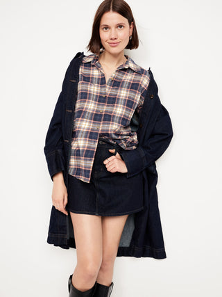 Camisa Oversize con Estampado de Cuadros