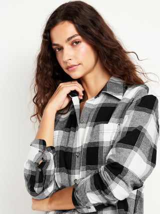 Camisa Oversize con Estampado de Cuadros