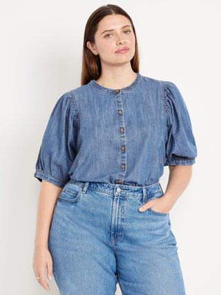 Camisa Denim Manga Corta con Botones
